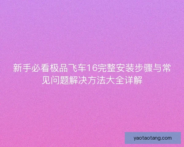 新手必看极品飞车16完整安装步骤与常见问题解决方法大全详解